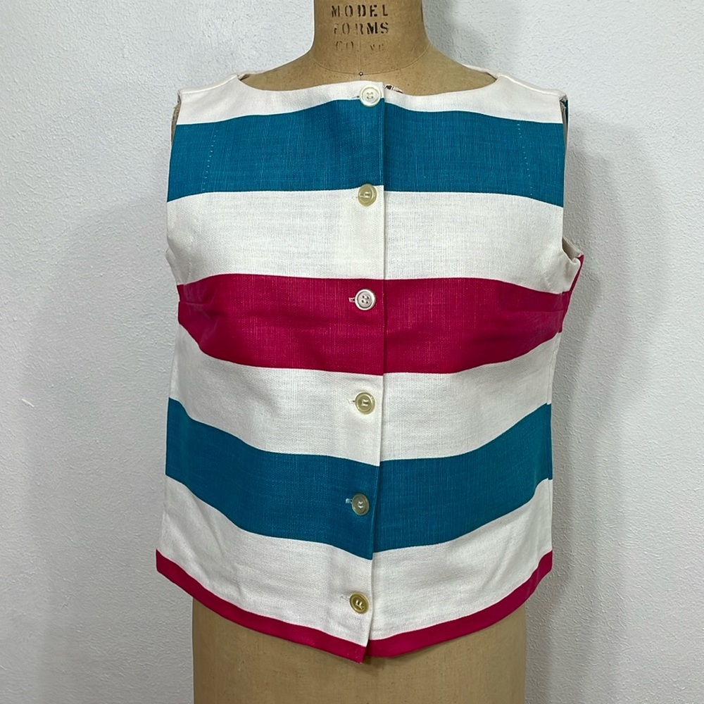 Gordon Peters vintage, new w partial tags bright white/teal/pink striped top